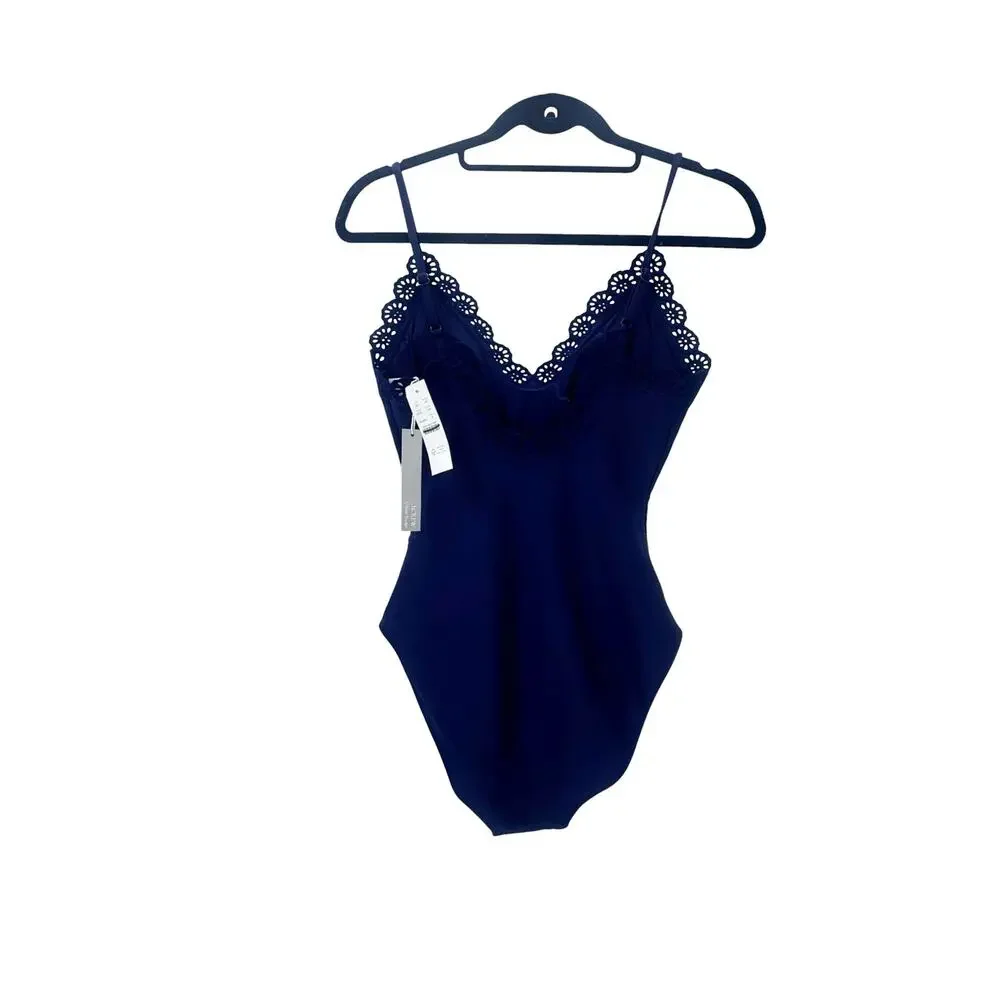 J. Crew Women's Lana Eyelet One-Piece in Classic Sculpt Dark Ink Size 8 NWT